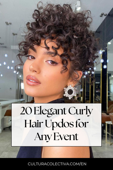 Check out these 20 fabulous curly hair updos that will make you fall in love with your curls all over again! Easy Hairstyles For Short Hair For Wedding, Soft Curls Updo, Easy Fancy Hairstyles For Curly Hair, Curly Hair Wedding Styles Naturally Updo, Ball Hairstyles Curly Hair, Hairdo For Short Curly Hair, Elegant Updo For Black Women, Medium Curly Wedding Hair, Wedding Updos For Long Curly Hair