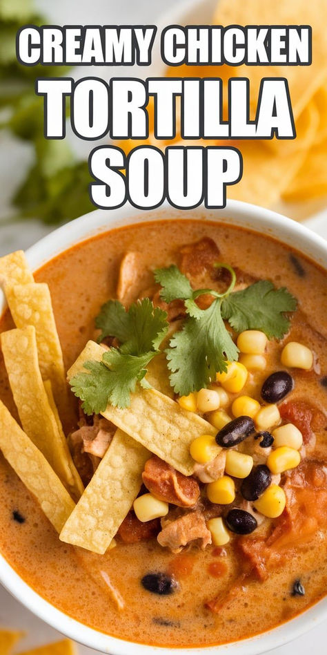 Traditional Chicken Tortilla Soup, Crockpot Chicken Tortilla Soup With Cream Cheese, Chicken Tortilla Soup With Ranch Packet, Chicken Thigh Tortilla Soup, 5 Can Chicken Tortilla Soup, Thick Chicken Tortilla Soup, Soup Recipes With Shredded Chicken, Creamy Chicken Tortilla Soup Recipe, Creamy Chicken Tortilla Soup Crock Pot