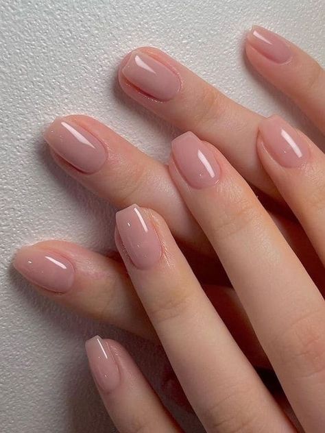 Nude Nails Coffin Short, Korean Neutral Nails, Nail Ideas One Color No Design, Short Neutral Nails With Design, Short Bridesmaid Nail Ideas, Nude Nail Color Ideas, Soft Gel Nails Design Classy, Short Nails Nude Color, Short Nails No Acrylic