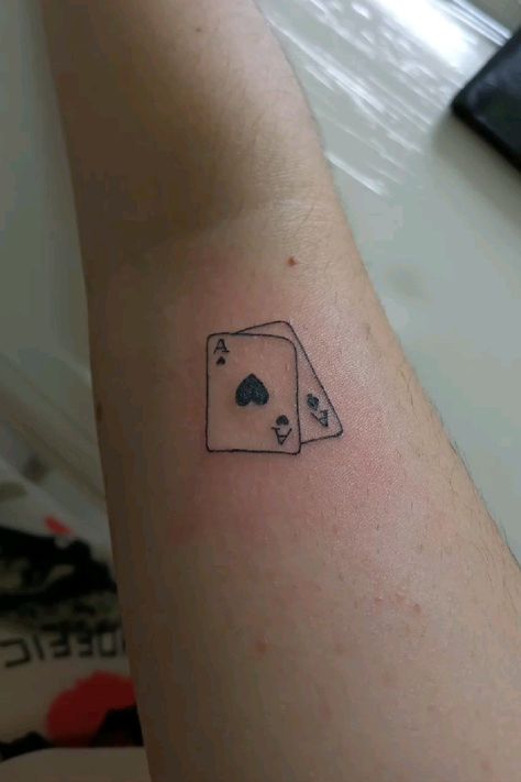 2 Of Spades Tattoo, Ace Card Tattoo Design For Women, 2 Cards Tattoo, Sibling Card Tattoos, 2 Playing Cards Tattoo, 7 2 Card Tattoo, Small Spades Tattoo, Minimalist Playing Card Tattoo, 9 Of Hearts Tattoo