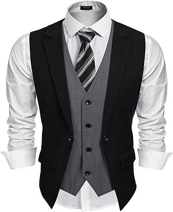 COOFANDY Men's Formal Fashion Vest Layered Waistcoat Business Dress Suit Vests for Wedding Mens Formal Fashion, Tuxedo Outfit, Dress Suit Vest, Business Suit Vest, Mens Dress Vests, Mens Formal Vest, Wedding Waistcoats, Formal Vest, Fashion Vest