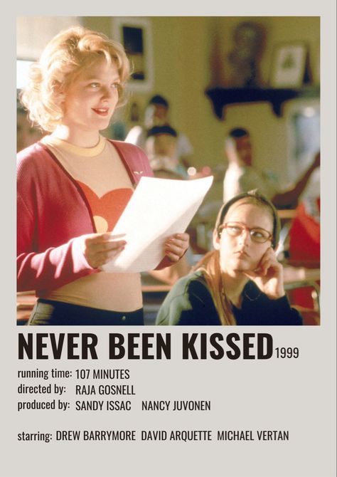 Minimalistic polaroid movie poster Never Been Kissed Movie, Nancy Juvonen, Movie Minimalist Poster, Movie Minimalist, Polaroid Movie Poster, David Arquette, Never Been Kissed, Polaroid Poster, Teen Movies