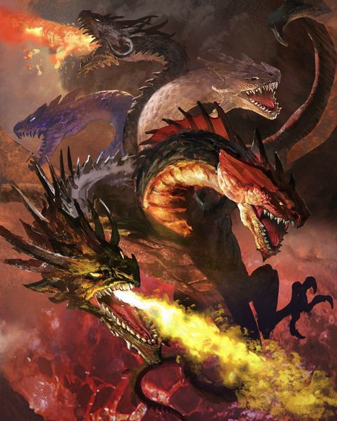 Tiamat Art, Tiamat Dragon, Giant Monsters, Fantasy Beasts, Dragon Pictures, Fantasy Monster, Dragon Artwork, Mythological Creatures, Dragon Drawing