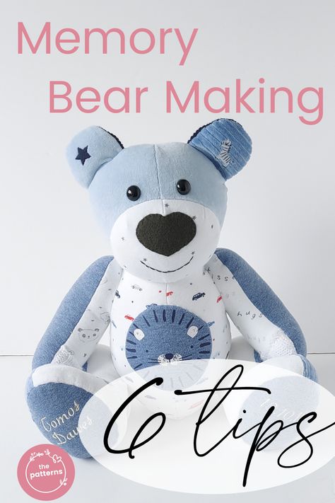 sewing toys patterns Bear Patterns Free Sewing, Remembrance Bear, Memory Bears Pattern Free, Memory Animals, Bear Patterns Sewing, Memory Bear Pattern, Make A Bear, Crochet Making, Memory Items