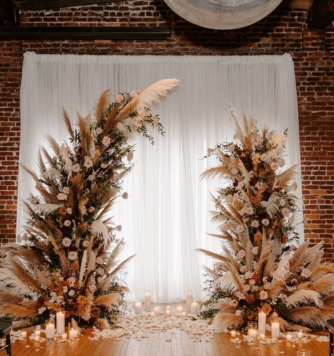 Pampas Grass Backdrop Wedding, Pampas Floral Arch, Pampas Grass Ceremony Decor, Pampas Flower Arch, Pampas Decoration Wedding, Pampas Grass And Candles Wedding, Pampas Arch Wedding, Church Arch Wedding, Pampas Grass And Candles