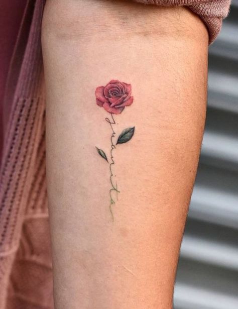 Delicate Rose Tattoo, Name Flower Tattoo, Literary Tattoo, Little Rose Tattoos, Delicate Flower Tattoo, Watercolor Rose Tattoos, Small Rose Tattoo, Watercolor Tattoo Flower, Tattoos Meaning