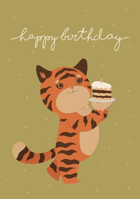 Tiger Vector, Tiger Birthday, Cute Tiger, Cute Tigers, Happy Birthday To Us, Family Birthdays, Gifts Cards, Vector Graphics, Birthday Wishes