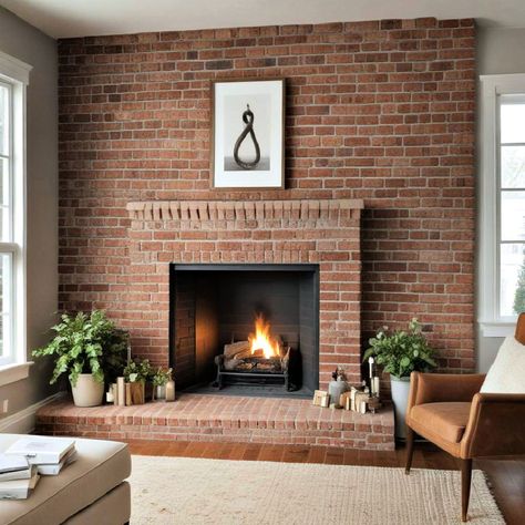 25 Faux Fireplace Ideas for Every Home Style Natural Brick Fireplace Living Room, Fireplace Floor Tile Hearth, Faux Fireplace Ideas, Off Center Fireplace, Faux Stone Fireplaces, Real Fireplace, Wallpaper Fireplace, Fireplace Media Console, Corner Electric Fireplace