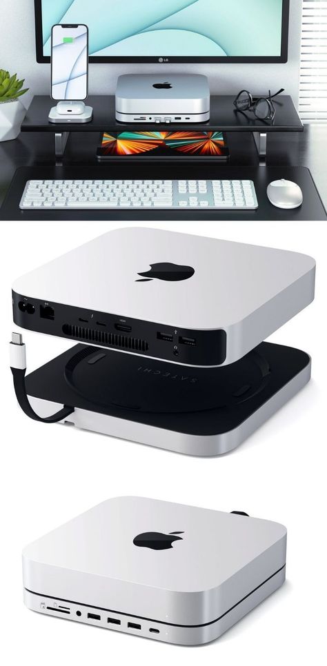 The silver lining with the Satechi Stand & Hub for Mac mini with SSD enclosure is the matching design and silver finish – reminiscent of the 2020 M1 Mac mini. However, it is sized exactly like the Mac mini and looks a natural extension for Apple’s smallest desktop computer. BUY NOW! Mac Mini Desk Setup, Desk Top Ideas, Mac Mini M2, Apple Pc, Custom Gaming Computer, Dual Monitor Setup, Apple Desktop, Apple Mac Mini, Mini Computer