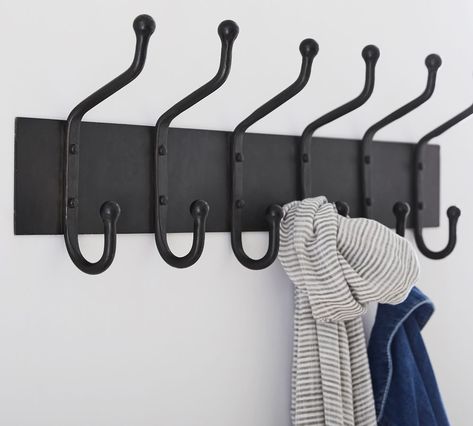 Weston Indoor/Outdoor 32" 6-Hook Rack | Pottery Barn Entry Lockers, Pool Shed, Small Entryways, Wall Mounted Hooks, Mudroom Laundry, Wooden Coat Rack, Standing Coat Rack, Black Hook, Back Room