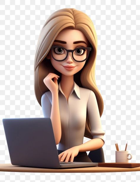 Working Cartoon, Girl With Laptop, Computer Cartoon, Va Logo, Office Cartoon, 2d Character Animation, Graduation Images, Online Store Design, Png Girl