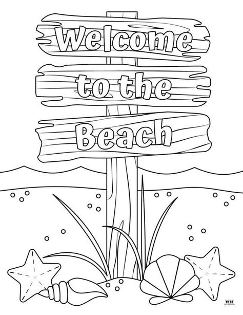 Small Beach Drawings, Surf Board Coloring Pages, Free Beach Coloring Pages, Beach Colouring Pages, Preppy Coloring Sheets, Beach Coloring Pages Free Printable, Cute Beach Drawings, How To Draw A Beach, Summer Drawing Ideas Creative