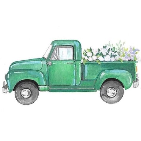 Truck Painting, Flower Truck, Truck Paint, Truck Art, Vintage Truck, Red Truck, Love Home, Gouache Painting, Paint Party