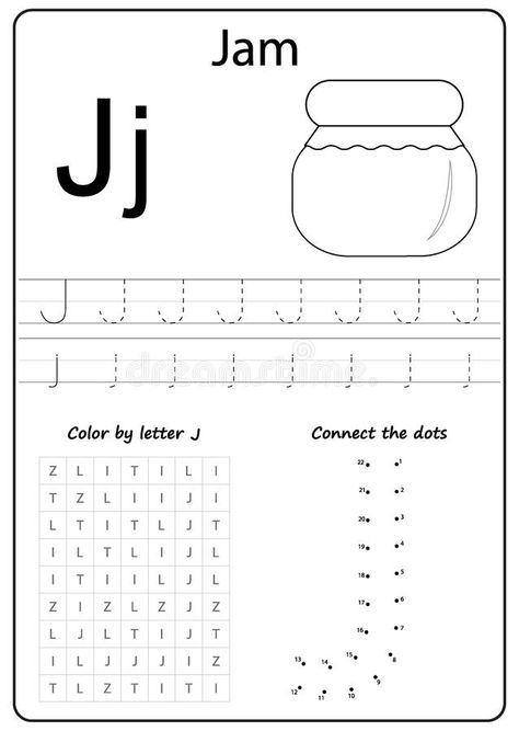 Writing letter J. Worksheet. Writing A-Z, alphabet, exercises game for kids. vector illustration Letter J Worksheets Kindergarten, J Worksheets Preschool, Letter J Activities For Preschool, Letter J Worksheet, J Worksheet, Alphabets Worksheet, Letter Writing For Kids, Letter J Activities, Letters Illustration