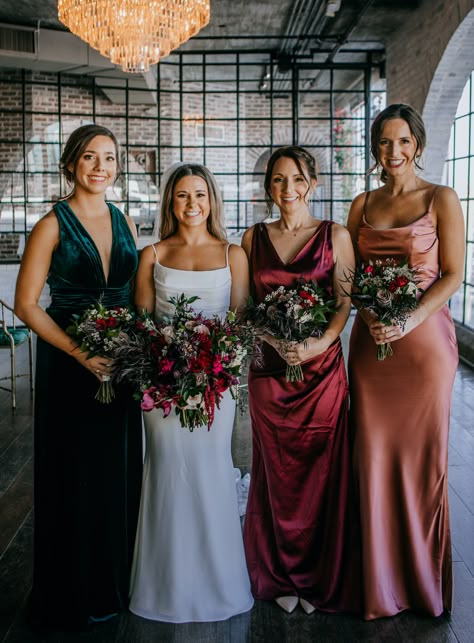 Emerald Green And Red Bridesmaid Dresses, Velvet Mismatched Bridesmaid Dresses, Emerald And Blue Bridesmaid Dresses, Emerald Green And Burgundy Wedding Bridesmaid Dress, Emerald Green And Pink Bridal Party, Dark Green And Pink Bridesmaid Dresses, Bridesmaid Bouquet Jewel Tone, Emerald And Cranberry Wedding, Gem Green Bridesmaid Dresses