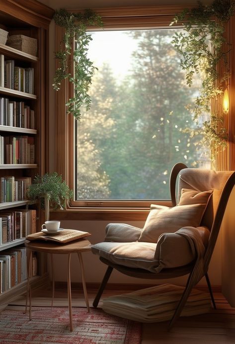 Cozy and Creative Reading Nooks: Design Ideas to Inspire Your Next Literary Escape Rock Chair In Living Room, Reading Section In Room, Reading Nook Fireplace Cozy Corner, Reading Corner Fireplace, Perfect Reading Chair, Reading Corner Chair, Bedroom Reading Corner, Cozy Reading Chair, Sitting Nook