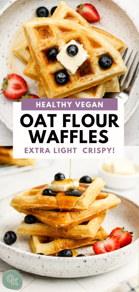 Oat Flour Waffles, Sugar Free Waffles, Okonomi Kitchen, Wfpb Breakfast, Waffles Vegan, Oat Flour Recipes, Gluten Free Bagels, Healthy Waffles, Vegan Waffles