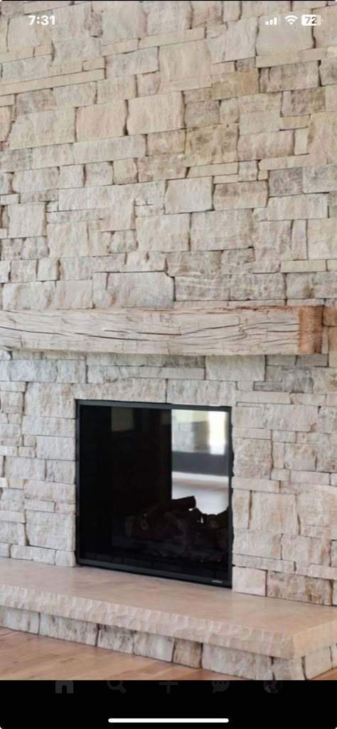 Rock Ridge Fireplace, Dry Stack Stone Fireplace Farmhouse, Stucco Stone Fireplace, Stone Options For Fireplace, Light Rock Fireplace, Wood Mantle Stone Fireplace, Centurion Stone Fireplace, Chunky Stone Fireplace, Light Fireplace Stone