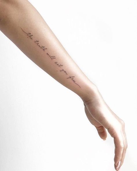 Tattoo Lower Arm, Arm Writing Tattoo, Forearm Script Tattoo, Forearm Word Tattoo, Arm Quote Tattoos, Side Arm Tattoos, Font Tato, Lower Arm Tattoos, Forearm Tattoo Quotes