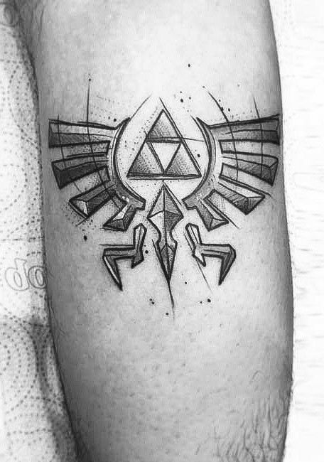 Tri Force Tattoo Ideas, Triforce Tattoo Design, Zelda Ocarina Of Time Tattoo, The Legend Of Zelda Tattoo Ideas, Glitch Sketch, Zelda Tattoo Design, Zelda Triforce Tattoo, Loz Tattoo, Pokeball Tattoo