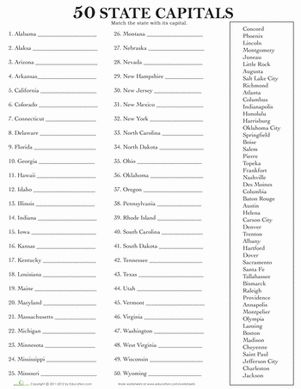 50 State Capitals Worksheet Writing Prompt Template, 8th Grade Social Studies Worksheets, Geography Test, Us Geography, Geography Worksheets, 4th Grade Social Studies, 6th Grade Social Studies, Cc Cycle 3, States And Capitals