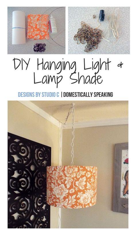 This would be perfect in the dark corner of my family room!!!  A DIY Hanging Light and Lamp Shade - looks like an easy DIY Project Swag Lamp Ideas, Diy Hanging Light, Diy Swag, Swag Lamps, Hanging Light Lamp, Diy Lamps, Hanging Lamp Shade, Swag Lamp, Lampshade Designs