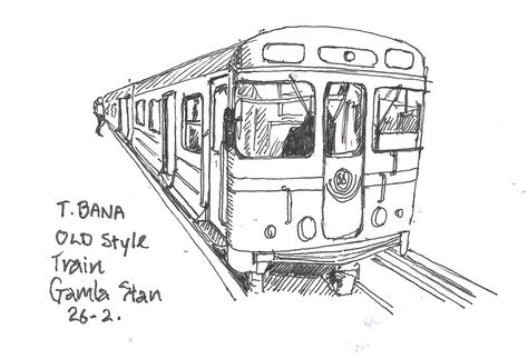 Subway Sketch Drawings, Metro Train Drawing, Old Train Drawing, Train Sketch Simple, Subway Train Drawing, Simple Train Tattoo, Train Drawing Sketches, Old Train Aesthetic, Metro Drawing