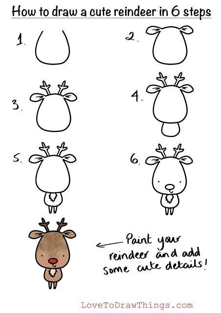 Draw a Cartoon Reindeer Trin For Trin Tegning, Easy Christmas Drawings, Cartoon Reindeer, Drawing Instructions, Christmas Doodles, Easy Doodle Art, Christmas Drawing, Step Drawing, Cute Easy Drawings