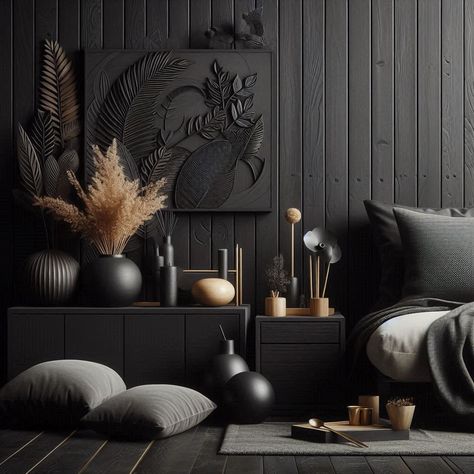 Wood Paneling Makeover Ideas Dark Painted Paneling, Wood Paneling Makeover, Paneling Makeover, Panel Ideas, Painting Old, Black Ceiling, Granny Flat, Painted Paneling, Wood Panels