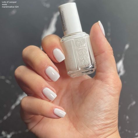 Grayish White Nails, Marshmallow Nail Color, Essie Marshmallow Nails, Sheer White Nails, White Nail Paint, White Nail Colors, Milky White Nail Polish, Marshmallow Nail Polish, Best White Nail Polish