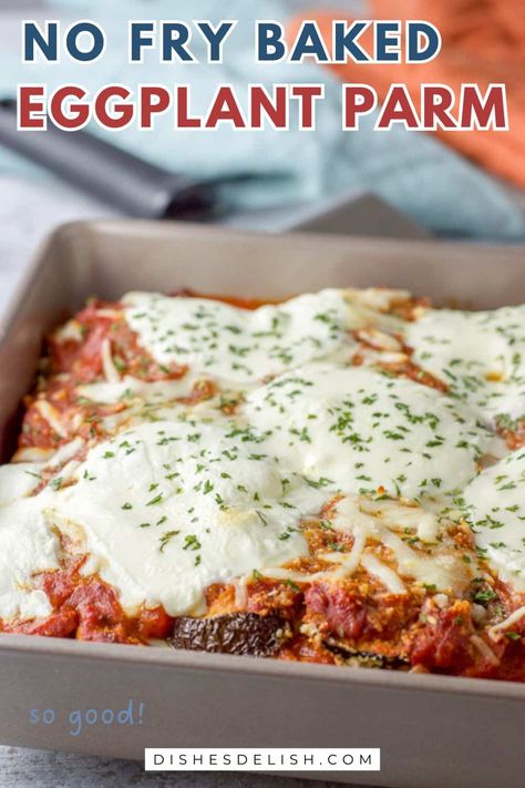 This baked eggplant parmesan is a lighter, delicious take on the classic! No frying required, just tender, cheesy goodness. #eggplantparmesan #bakedrecipes #healthiermeals Eggplant Ricotta Recipes, Vegetarian Parmesan Recipe, Unbreaded Eggplant Parmesan, Eggplant Parmesan Baked No Bread Crumbs, Keto Eggplant Parmesan Baked, Baked Eggplant Parm, Eggplant Gratin Recipes, Eggplant Parmesan With Ricotta Cheese, Egg Plant Parmesan Recipe Air Fryer