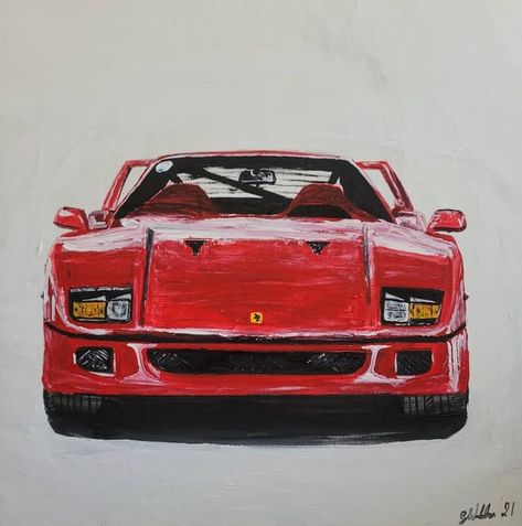 Car Painting by Gavin Waldron, Acrylic on Canvas, 23.6 x 23.6 in - Fine Art Original Artwork For Sale on Saatchi Art. -  #Acrylic #Art #Artwork #Canvas #Car #Fine #Gavin #Original #Painting #Saatchi #sale #Waldron Cool Car Paintings, Ferrari F40 Painting, Ferrari Car Drawing, Ferrari F40 Drawing, Car Acrylic Painting, Car Painting Ideas, Ferrari Drawing, Ferrari Painting, F1 Painting