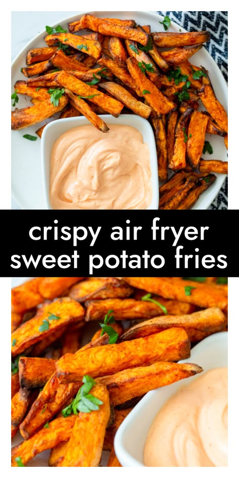 Air Fryer Sweet Potato Wedges, Fries In The Air Fryer, Fried Sweet Potato, Homemade Sweet Potato Fries, Air Fryer Sweet Potato Fries, Making Sweet Potato Fries, Crispy Sweet Potato Fries, Sweet Potato Recipes Fries, Crispy Sweet Potato