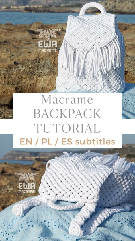 Youtube tutorials Crochet Backpack Tutorial, Macrame Crossbody Bag Tutorial, Macrame Backpack Tutorial, Macrame Tote Bag Tutorial, Tshirt Yarn Macrame, Macrame Bag Diy Tutorials, Macrame Bag Diy, Diy Backpack Decoration, Macrame Purse Pattern