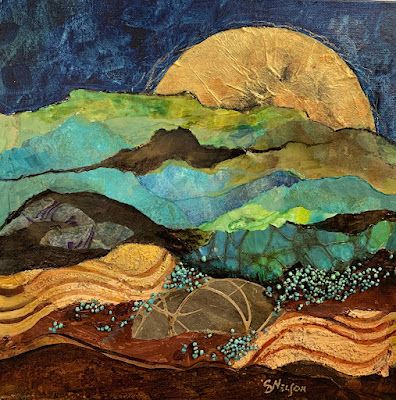 Carol Nelson Art, Collage Landscape, Afrikaanse Kunst, Collage Ideas, Contemporary Abstract Art, Abstract Art Landscape, Abstract Landscapes, Sunset Art, Art Landscape