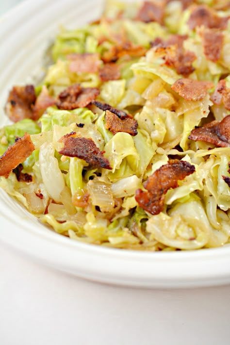 Fried Cabbage with Onions and Bacon Fried Cabbage With Bacon, Cabbage With Bacon, Cabbage Dishes, Bacon Fried Cabbage, Veggie Ideas, Bacon Fries, Cabbage And Bacon, Cake Rolls, Fried Cabbage