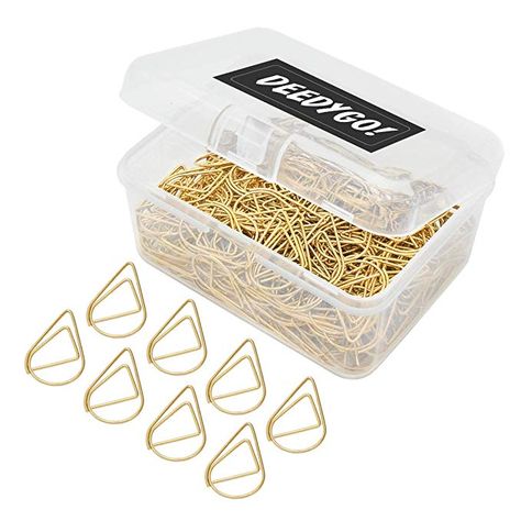 Amazon.com : DeedyGo 250 Pcs Premium Cute Paper Clips Gold, Smooth Stainless Steel Teardrop-Shaped PaperClips for Office Supplies Wedding Women Girls Kids Students (1 inch / 25 mm) : Office Products Cute Paper Clips, She Shed Office, Random Amazon Finds, Cubicle Makeover, Binder Paper, Shed Office, Jam Paper, Bookmarks Kids, Virtual Office