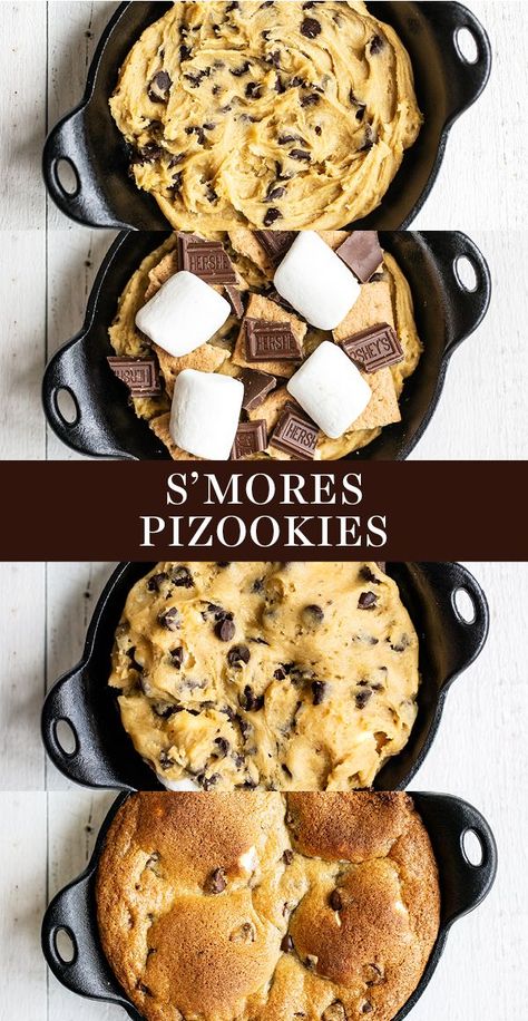 Smoked Smores Dessert, Pazooki Recipes, Smoked Cobbler, Grill Deserts, Smoked Dessert Recipes, Pizookie Recipe, Skillet Desserts, Iron Skillet Recipes, Hershey's Chocolate