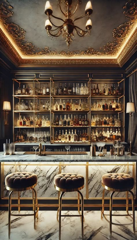 Home Bar Designs Luxury, Funky Wall Paint, 1920s Bar, Funky Wall Paint Ideas, Small Kitchen Storage Hacks, Back Bar Design, Burgundy Christmas Decor, Luxury Bar Design, Small Theatre Room