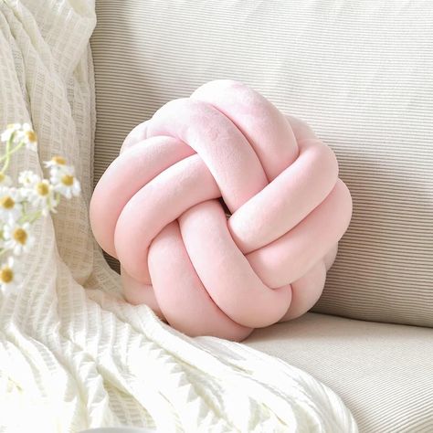 pink knot ball pillow unique accent pillow Pink Dorm Room Decor, Light Pink Pillows, Cushion For Bed, Preppy Pillows, Pink Dorm Room, Knot Ball, Pink Dorm Rooms, Pillow Ball, Unique Decorative Pillows