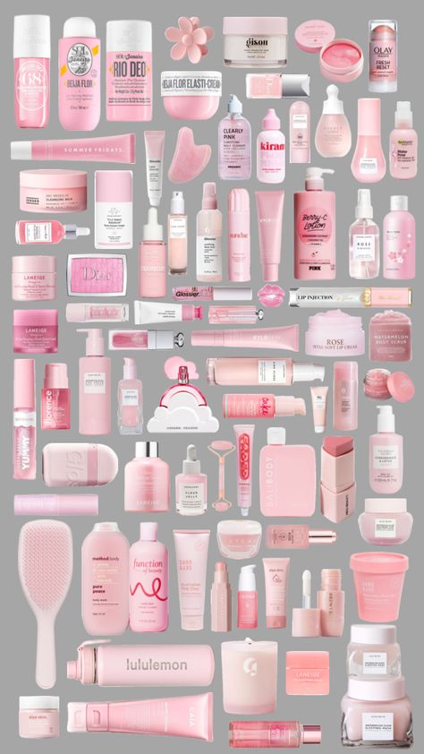 Skin Care Products Pictures, Pink Christmas List Ideas, Make Up Wishlist Ideas, Pretty Lists Ideas, Make Up And Skin Care Products, Coquette Things To Buy, Pink Makeup Products Aesthetic, Pink Things Aesthetic, Girly Crafts For Teens