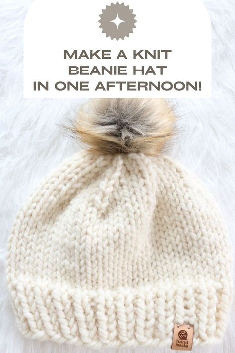 chunky knit beanie hat Knit A Hat For Beginners, Beginner Knit Hat, How To Knit A Hat, Knit Hat Pattern Easy, Stylish Sewing Patterns, Knit A Hat, Easy Knit Hat, Beginner Knit, Unique Sewing Patterns