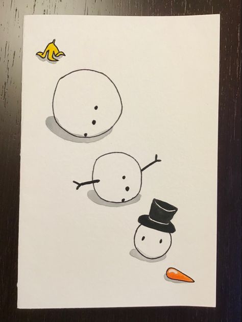 Christmas Card Ideas Snowman, Aesthetic Christmas Cards Ideas, Christmas Card Ideas Easy Drawing, Cute Christmas Cards To Make, Snowman Card Ideas, Cute Xmas Card Ideas, Christmas Card Art Drawing, Funny Handmade Christmas Cards, Christmas Cards Ideas Drawing