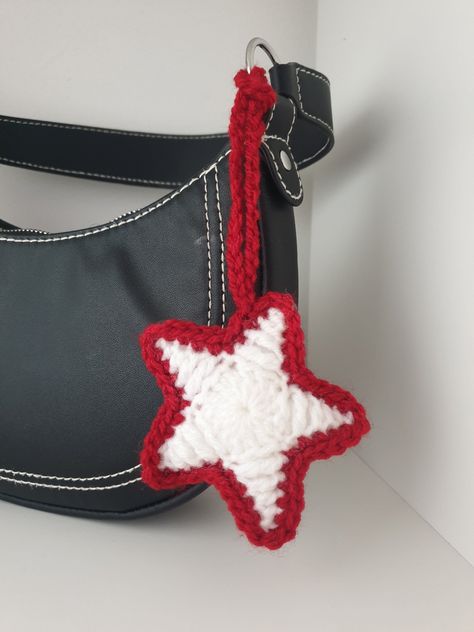 Handmade crochet star charm gift and to to accessorise a bag strap or keychain to add a pop of colour. I will have more colours up soon but please message me/leave a note if there is a specific colour option you would like and I can try to make that for you :) I have attached a video of me demonstrating how to attach the charm, which is easily removable but also secure. (delivery is included in the price) Crochet Star, Crochet Keychain Pattern, Crochet Business, Kawaii Crochet, Crochet Stars, Fun Crochet Projects, Crochet Keychain, Diy Crochet Projects, Crochet Bag Pattern