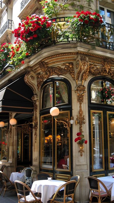 "Parisian #CafeCharm: A quaint Parisian cafe adorned with blooming #flowers and #elegant decor, inviting passersby for a #relaxing break. #paris #cafe #flowers #elegance #decor #aiart #aiphoto #stockcake ⬇️ Download and 📝 Prompt 👉 https://stockcake.com/i/parisian-cafe-charm_838857_943379" Cafe In Paris Interior, Cafe Paris Interior, Parisian Style Cafe, Romantic Cafe, European Cafes, Street Cafe Aesthetic, Parisian Rooftops, Parisian Flower Shop, Classic Cafe