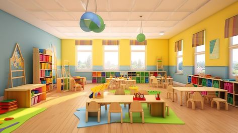 Kindergarten Classroom Interior Brought To Life With 3d Rendering#pikbest#Backgrounds#Homepage Kindergarten Interior Design Classroom, Kindergarten Classroom Design Ideas, Kindergarten Classroom Interior Design, Kindergarten Classroom Interior, School Interior Design Classroom, Play School Interiors, School Classroom Aesthetic, Kindergarten Playroom, Classroom Interior Design