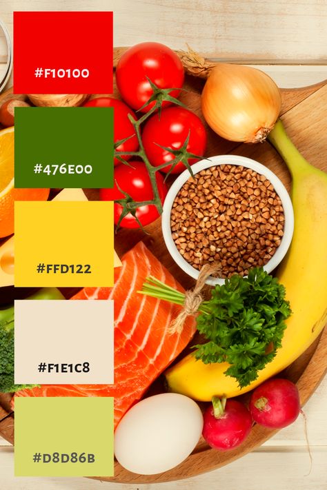 #colorpalette #palette #color #colorscheme #colorswatch #colourpalette #colorinspiration #inspiration #graphicdesign #branding #design #hexcode Healthy Color Palette Inspiration, Grocery Color Palette, Appetizing Color Palette, Nutrition Color Palette, Healthy Color Palette, Food Color Palette, Food Colors Palette, Santa Chiara, Healthy Colors