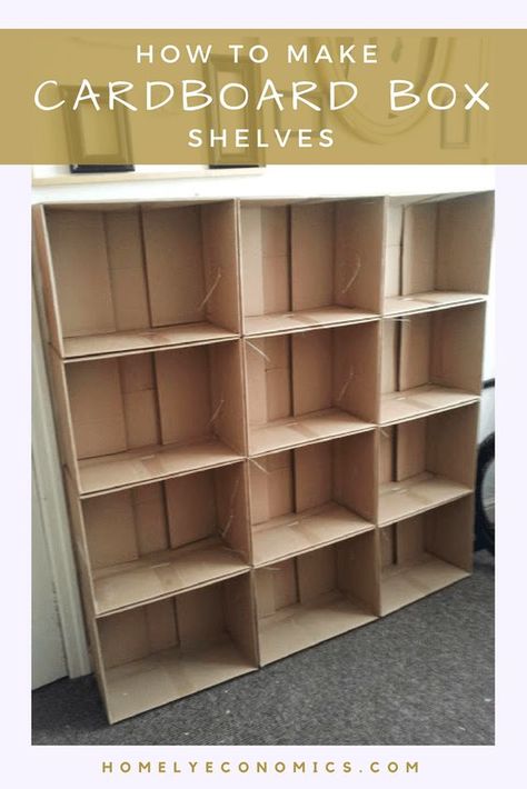 How To Make Cardboard Box Shelves Cardboard Shelves Diy How To Make, Papie Mashe, Cardboard Box Storage, Cardboard Box Diy, Cardboard Ideas, Diy Boxes, Cardboard Organizer, Cardboard Creations, Budgeting Ideas