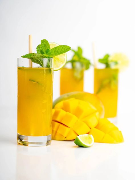 Mango Mojito – Hanalei Spirits Mojito Ingredients, Mango Mojito, Mint Sprig, Mango Juice, Highball Glass, Sparkling Water, Mojito, Rum, Juice