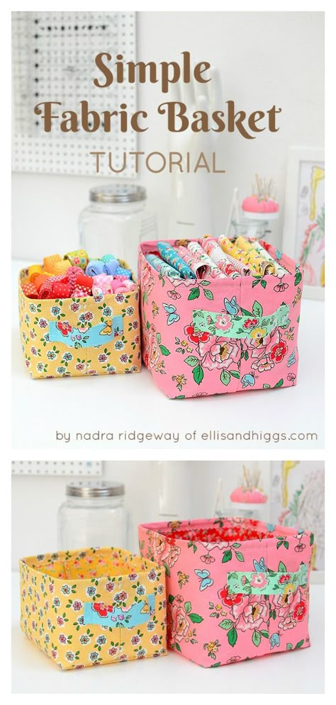 Simple Fabric Basket Free Sewing Pattern #freesewingpattern #sewingpattern #basketfreepattern Fabric Box Pattern, Basket Sewing Pattern, Fabric Basket Tutorial, Basket Tutorial, Simple Fabric, Fabric Box, Tutorial Sewing, Fabric Bowls, Free Sewing Pattern